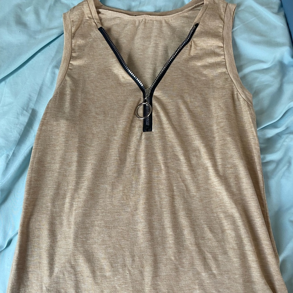 Khaki zipper front tank